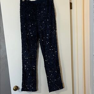 Belle by Kim Gravel Navy Sequin Straight Leg Pants